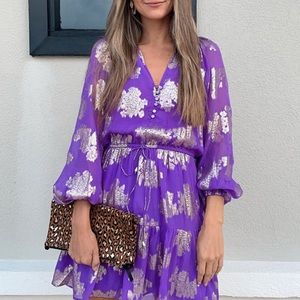 Karina Grimaldi Tatyana Metallic Jaquard Mini Dress in Amethyst NWT SOLD OUT